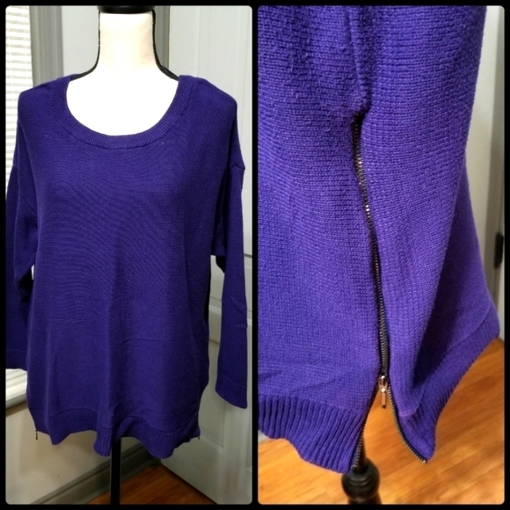 ✨ Lane Bryant Purple Zip-Up Sides Sweater